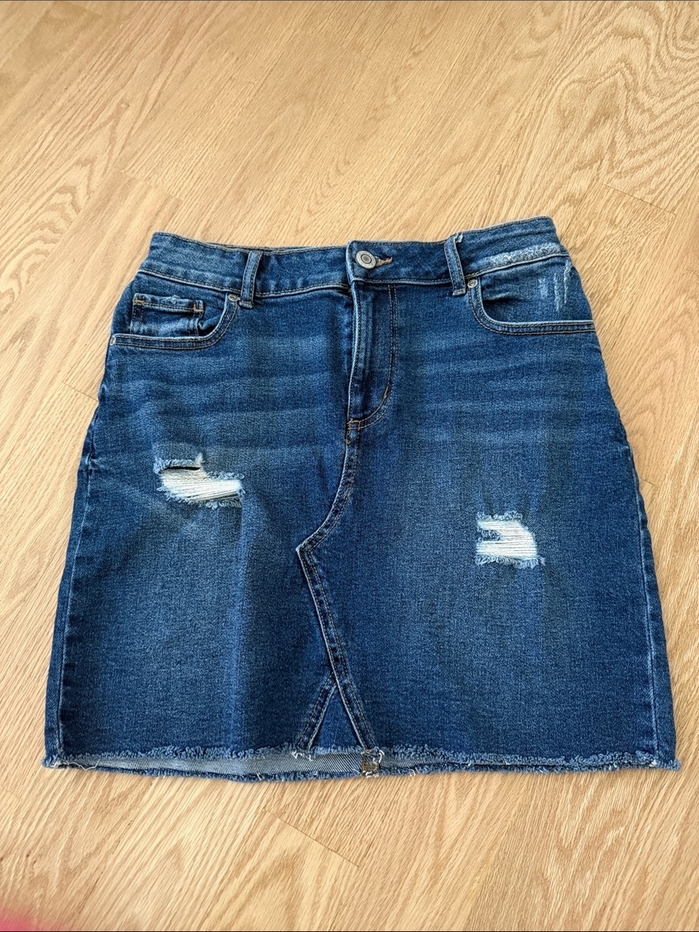 Maurices Blue Distressed Denim Mini Skirt